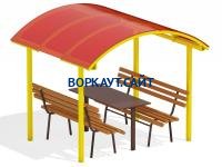 Стол и лавки под навесом МАФ 4005 в Петрозаводске Стол и лавки под навесом МАФ 4005 в Петрозаводске
